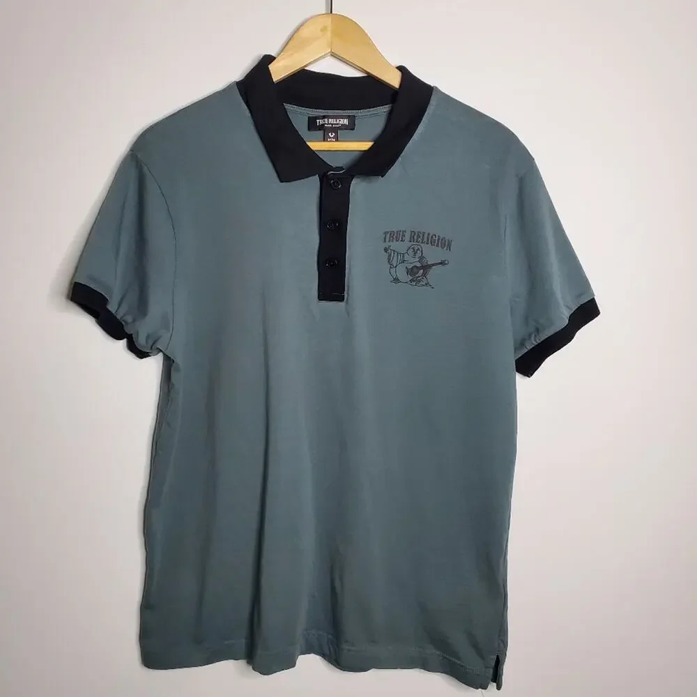 True Religion Men's buddha Logo SS Polo Shirt Size Medium